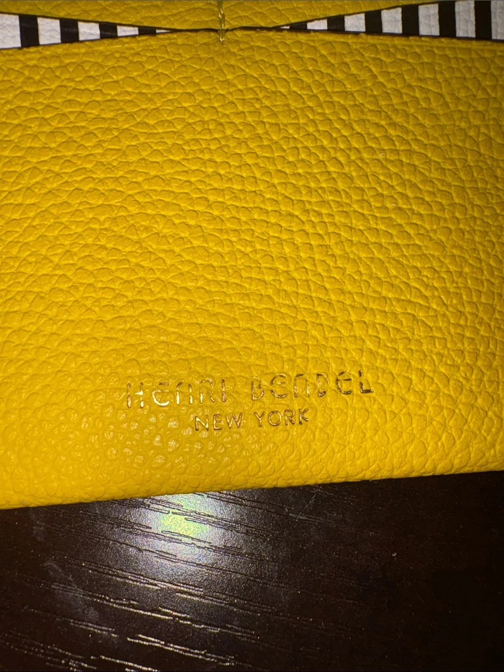 Henri bendel Yellow Leather Card Holder with Black & White Stripe Accent